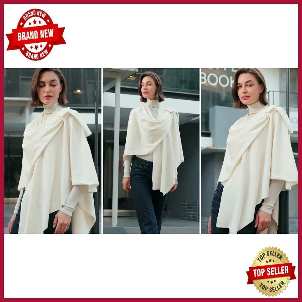 Elegant Cross Front Shawl Wrap Soft Poncho Cape Travel Accessory